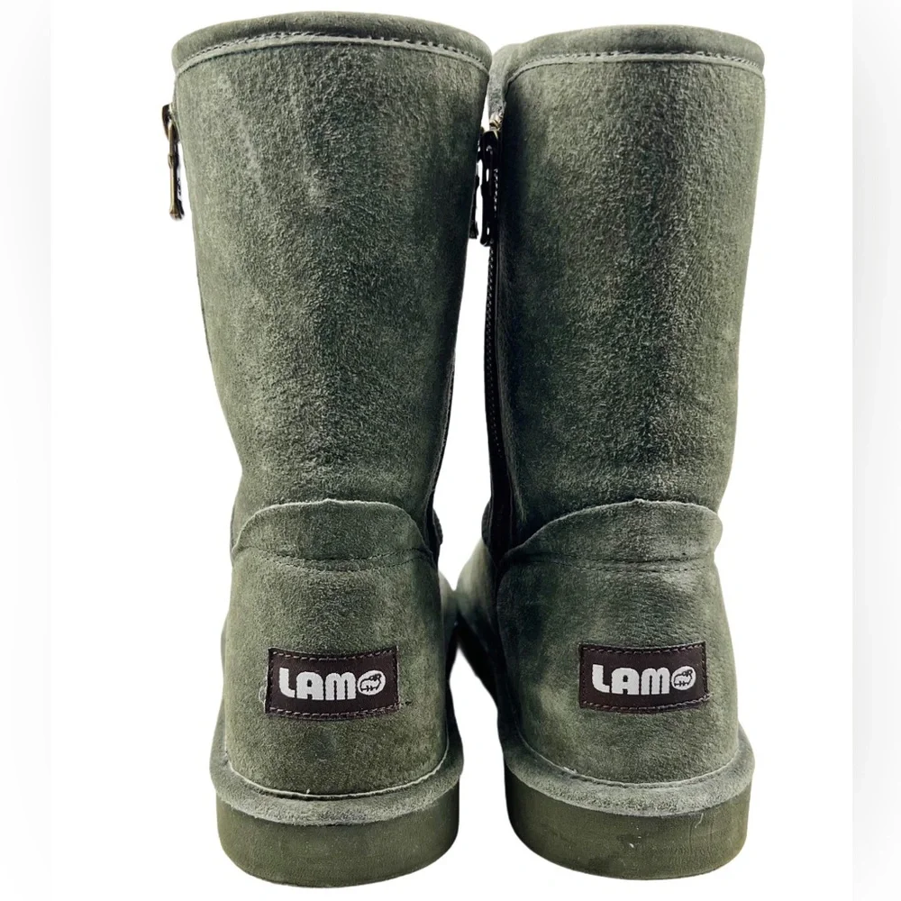 Lama Olive Green Suede Fur Lined Boot Size 8